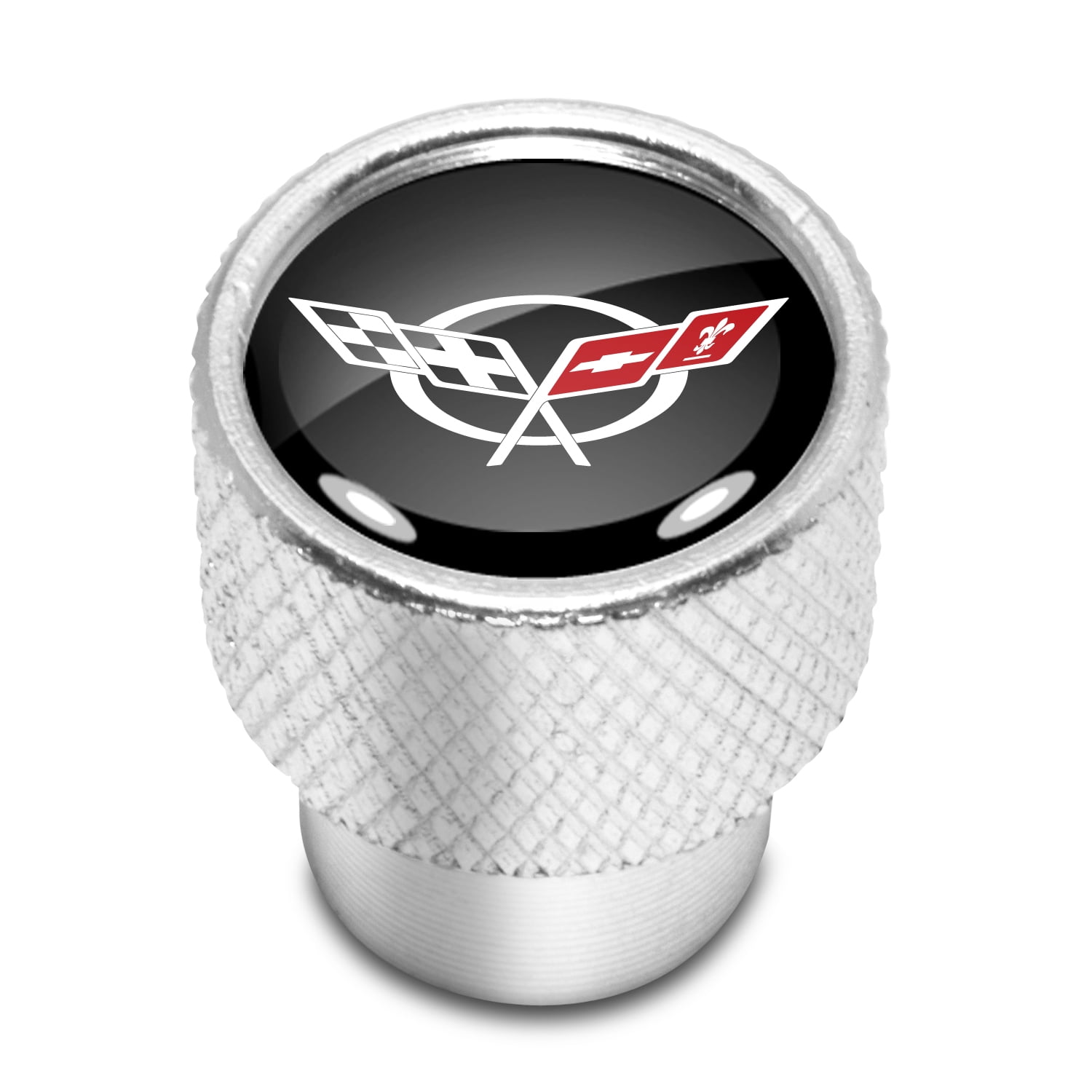 Chevrolet Corvette C5 Logo Black on Shining Silver Aluminum Tire Valve Stem Caps