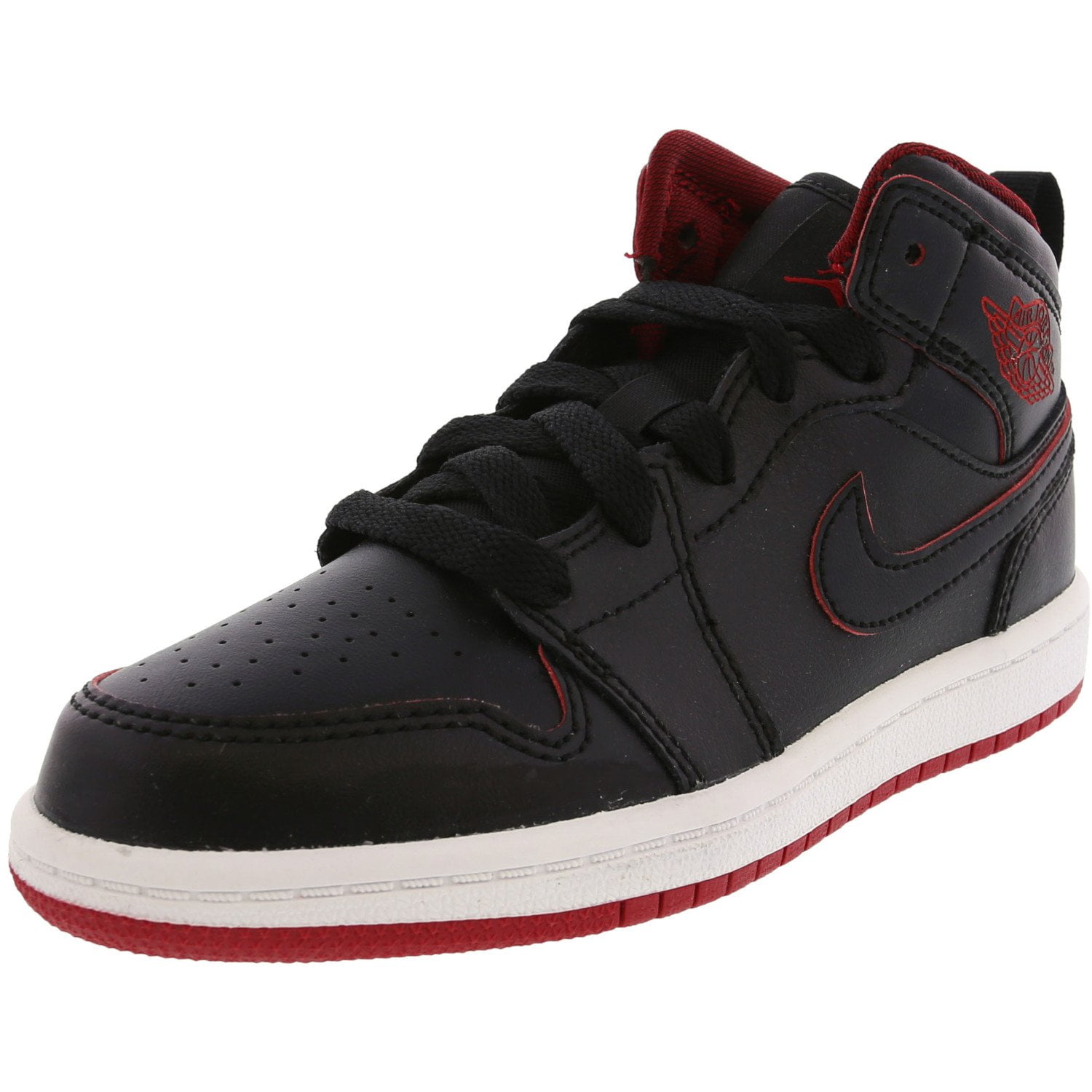 Nike Jordan 1 Mid Bp Black / White Gym Red Mid-Top Leather Basketball Shoe - 12M - Walmart.com