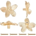 thumbnail image 1 of 4 pomos de cajón con diseño de flores doradas de aleación de zinc, con diseño creativo de pétalos para armarios de cocina, muebles, armarios, cajones y tiradores con tornillo de hierro., 1 of 6