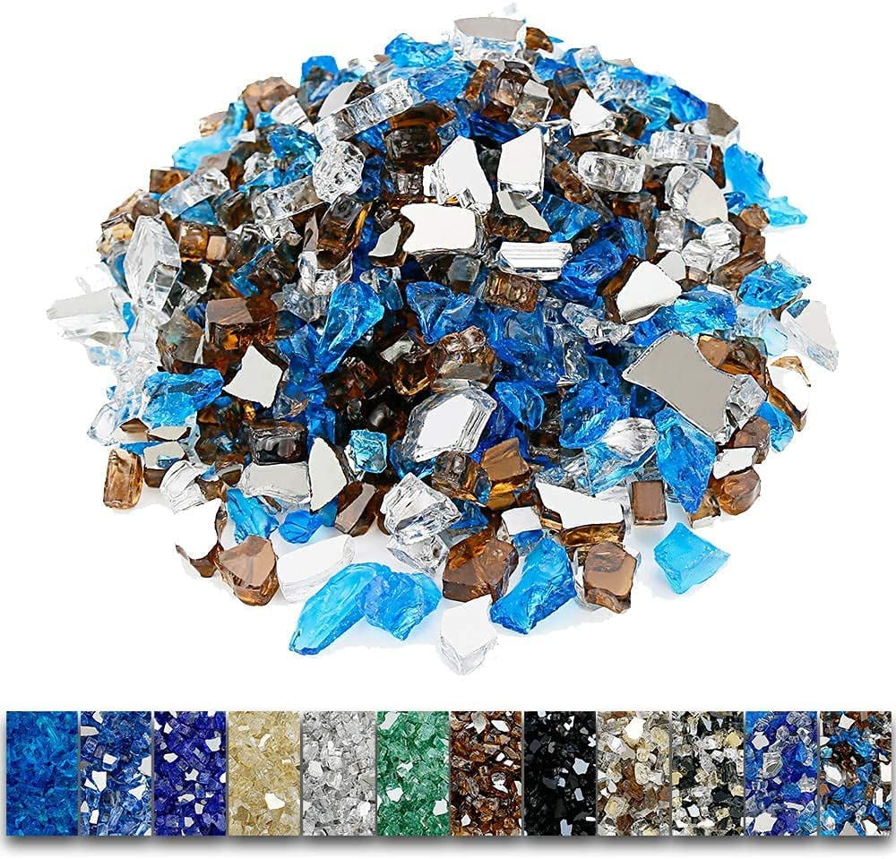 Fire Table Fireplace Fire Glass Pellets Rocks Copper Fire Glass 25 Pounds of ½ In Premium Tempered Fire Pit Glass High Luster Glass Natural Gas and Propane Reflective Fireglass for Fire Pit 