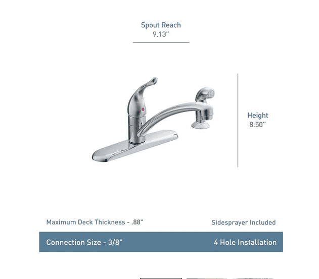 Moen 7430SRS Chateau One-Handle Low-Arc Kitchen Faucet with Side Sprayer, Spot Resist Stainless