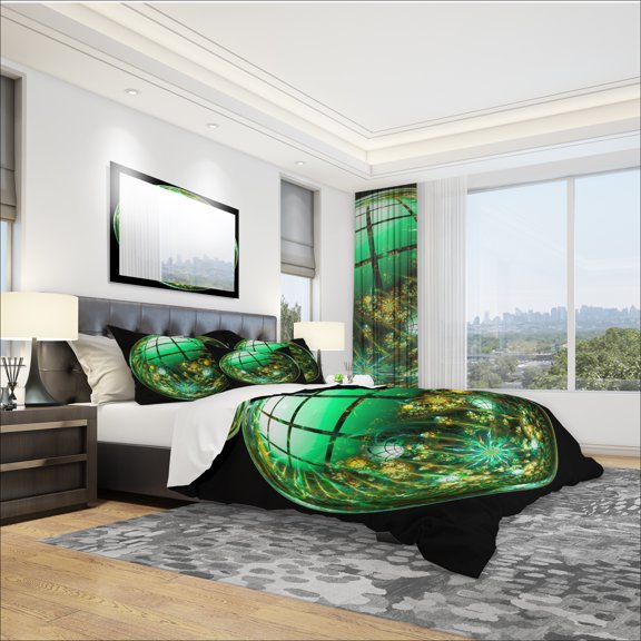 Designart 'Bright Green Fractal Sphere' Modern & Contemporary Duvet Cover Set