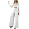 thumbnail image 4 of QAFOPEH Women Pleated High Waisted Button Decor Solid Color Wide Leg Pants, 4 of 7