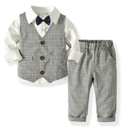 

3PCS Toddler Kids Baby Boy Outfits Bowtie Gentleman Vest Long Sleeve T-Shirt Pants Party Set