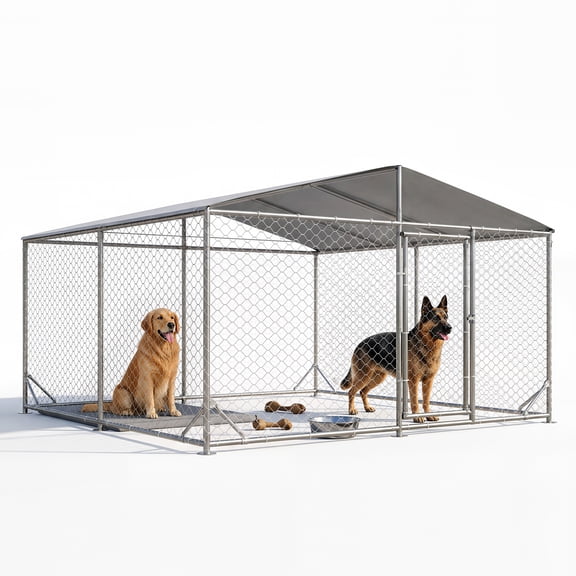 10'x10'x6' Extra Large Heavy Duty Outdoor Dog Kennel, Galvanized Steel Dog Enclosure with Escape-Proof Lockable Gate, Weather Resistant Dog Playpen for Large Dogs, Backyard Farm Camping Use