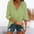 thumbnail image 2 of adviicd Hauts pour Femmes Décontractés Chics Col Rond Manches Longues Chemises Amples en Chiffon Blouses Unies Vert,TG, 2 of 5