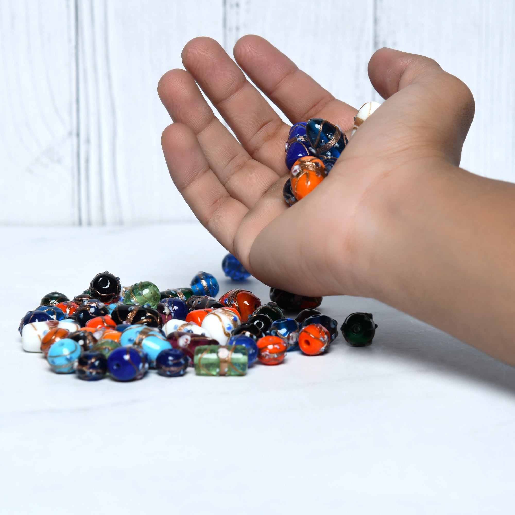 CRAFT ATTIC 2/3 LB Bag of Assorted Glass Beads for Jewelry Making, Lampwork Murano Bead Mix for Bracelets and Necklaces, Crafting Beads Supplies Kit, Large & Small Beads (Wedding Cake Mix)