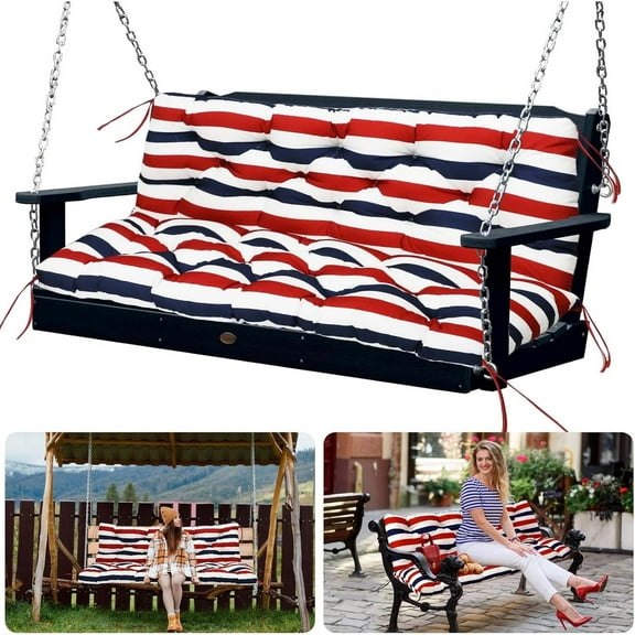 Porch Swing Cushion,Super Soft Waterproof Overstuffed Outdoor Bench Cushion with Ties,Garden Replacement Loveseat Cushion,60"x40" Seat Cushion