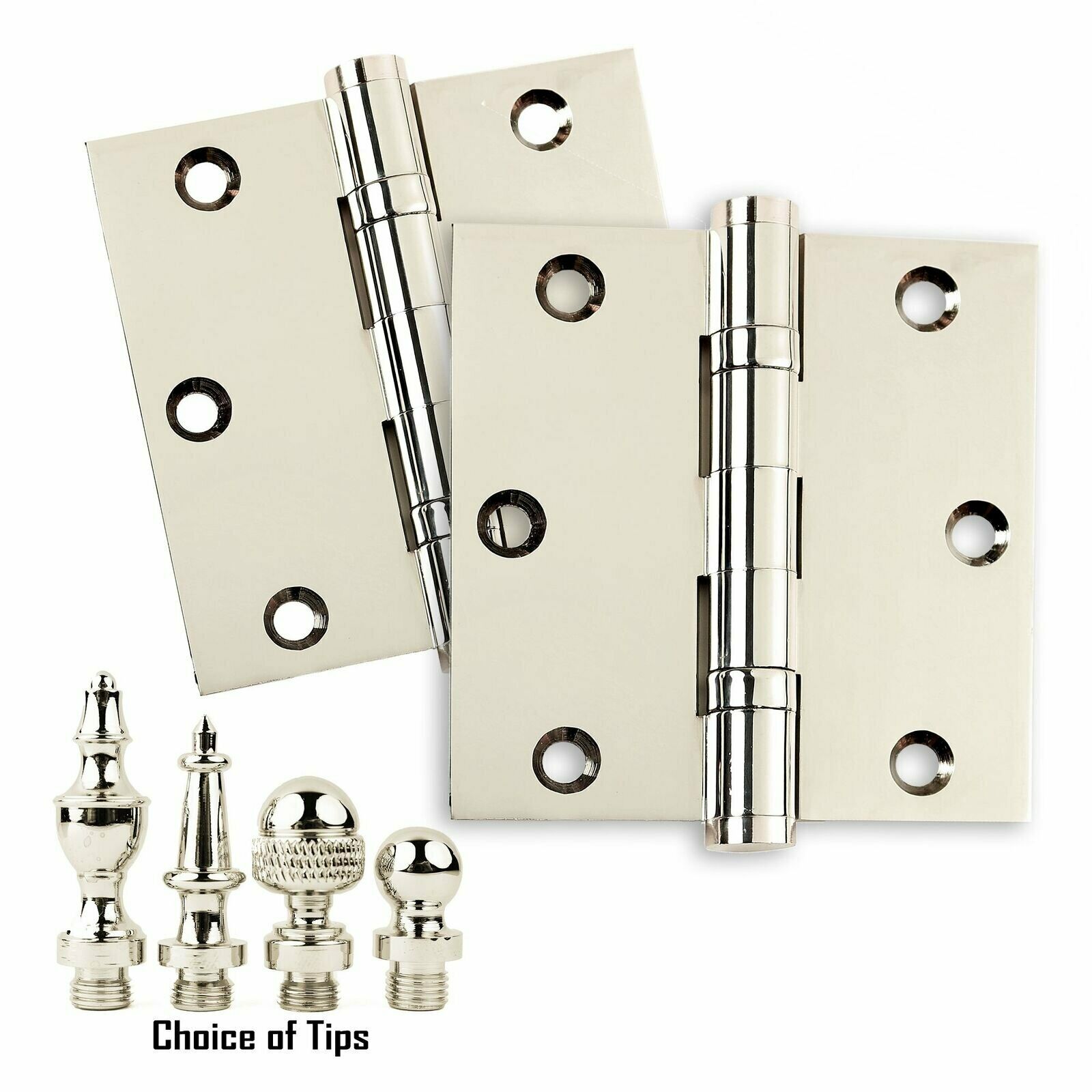 2 Pack 3.5 x 3.5 Solid Brass Ball Bearing Hinges Polished Nickel
