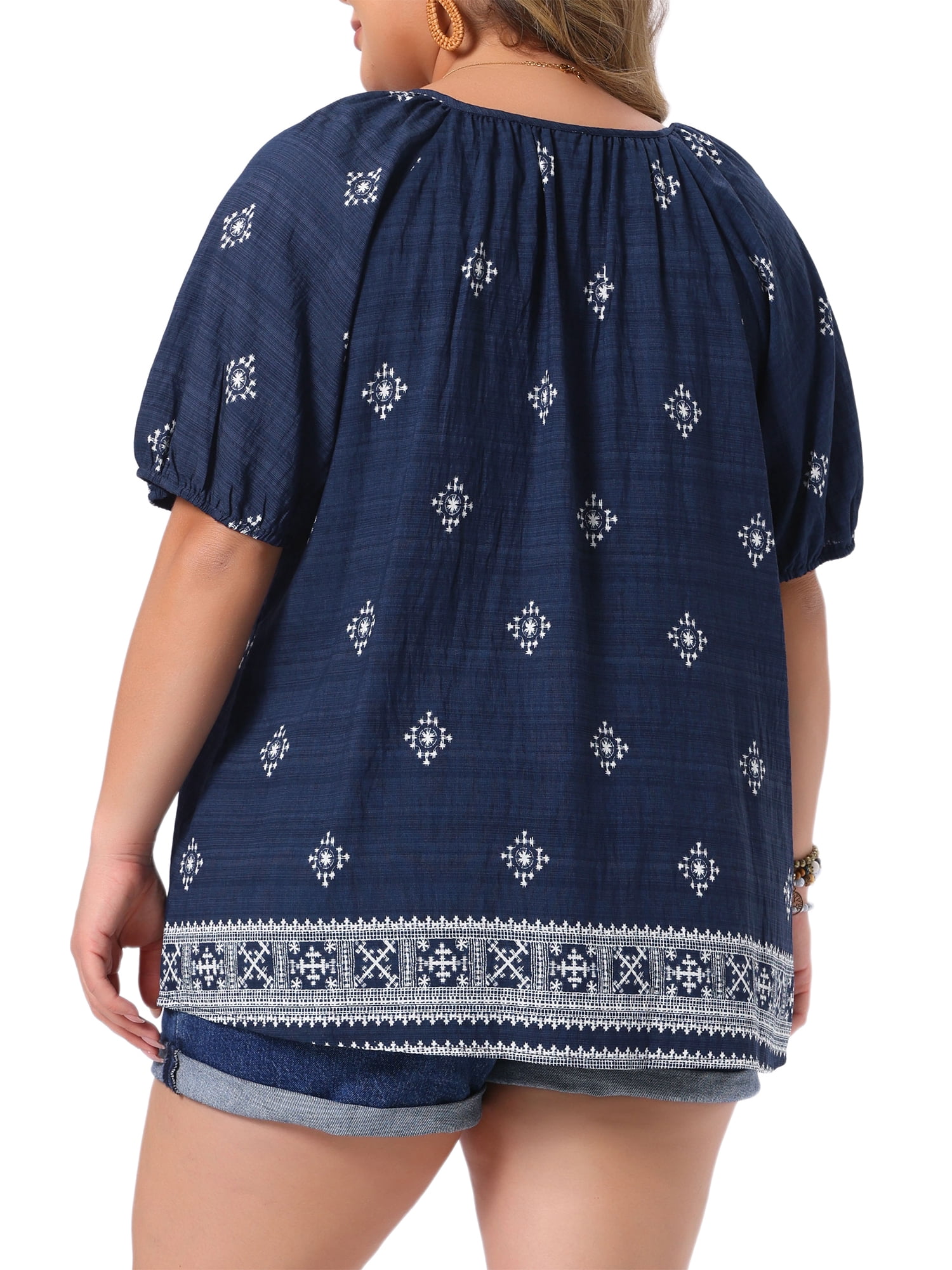 DARING DIVA Women's Plus Summer Top V Neck Short Sleeve Blouses 2X Navy Blue