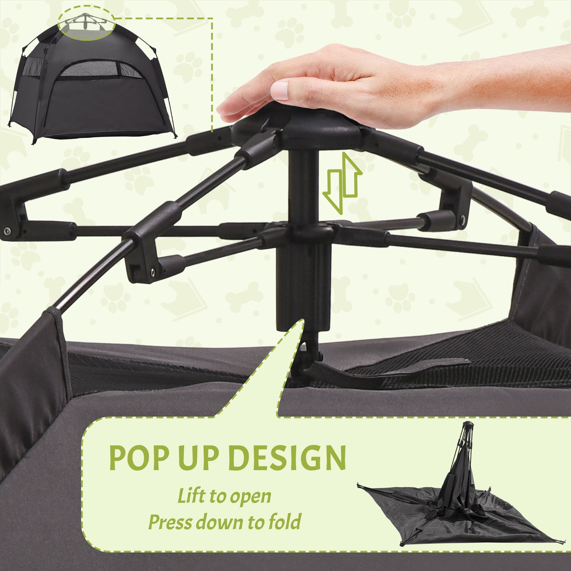 Pop Up Tent, Dog Tent with Carry Bag, for Beach, Backyard, Home, Dark Gray, Dark Gray Camping Tents,Fiberglass,Pet Family Tents, Garden & Outdoor Tents