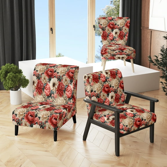 Designart "Boho Victorian Romance Victorian Pattern XIV" Upholstered Floral Accent Chair and Cottage Arm Chair - Multiple Color & Pattern