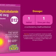 Natural Factors Vitamin B12 Methylcobalamin 5000 mcg, Chewable Support for Energy and Immune Health, Vegetarian, 60 Tablets