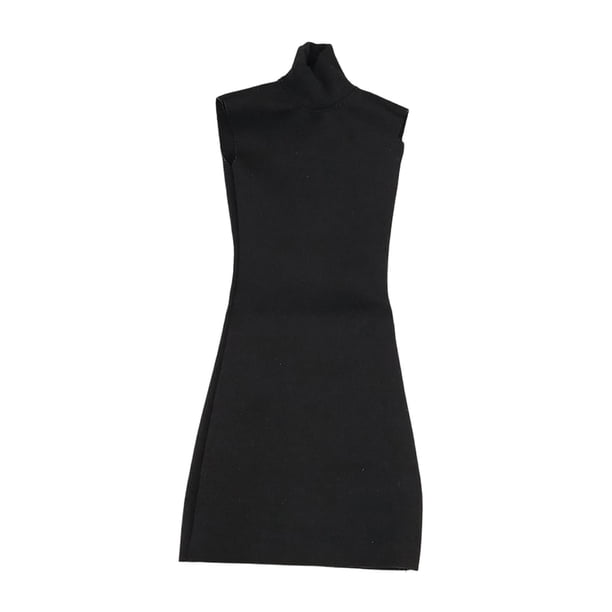 Vestido ajustado en miniatura a escala 1:6 para cosplay, estilo retro informal, cuello alto, minifalda corta negro