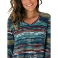 thumbnail image 3 of DYMADE Women Plus Size Gradient Stripe V-Neck Long Sleeve Top T-shirt, 3 of 4