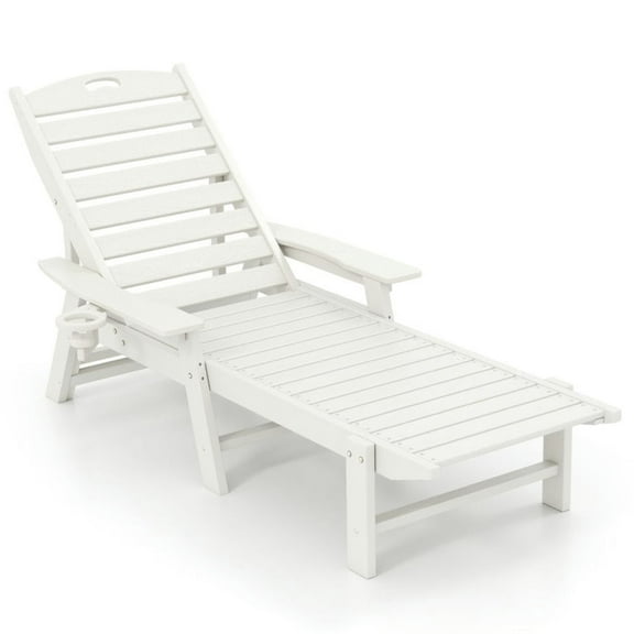 Spaco Patio Chaise Lounge Chair with 4 Position Backrest, Patio Chair for Outdoor as Garden, Yard, White