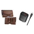 thumbnail image 1 of Holster and Wall Charger Bundle for Visible Midnight: Nylon PU Leather Hybrid Belt Pouch Case (Brown) and 38W Dual Port (Power Delivery PD Type-C and USB-A) Power Adapter, 1 of 9