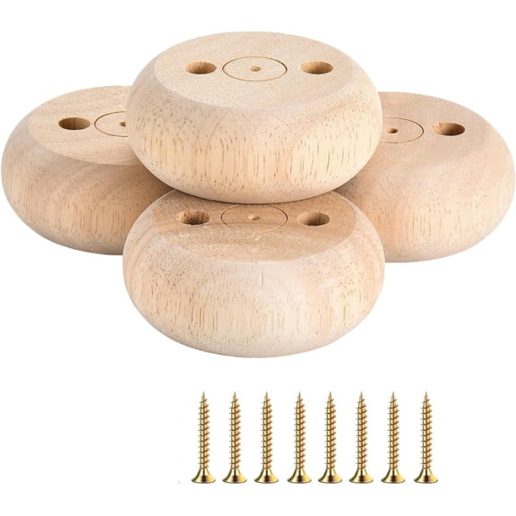 Set of 4 Unpainted Bun Feet 2 Inch Solid Wood for Furniture Unfinished Hardwood Round Ottoman Couch Chair Sofa Legs with Screws