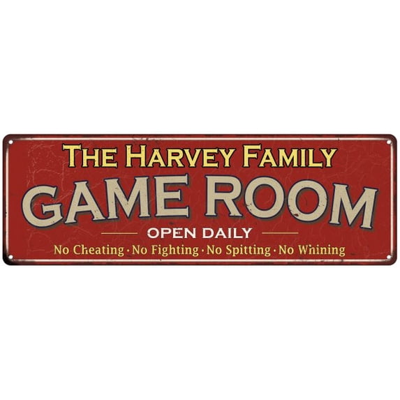The Harvey Family Red Game Room Metal 6x18 Sign 106180038437