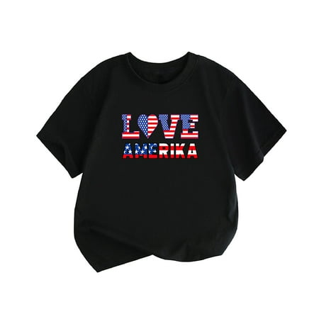 

ZCFZJW 4th of July Shirts Toddler Baby Boy Girls Short Sleeve Funny Letters Print Round Neck T-Shirts Casual Summer Graphic Holiday Gift Tees Shirt Tops #01-Black 4-5 Years
