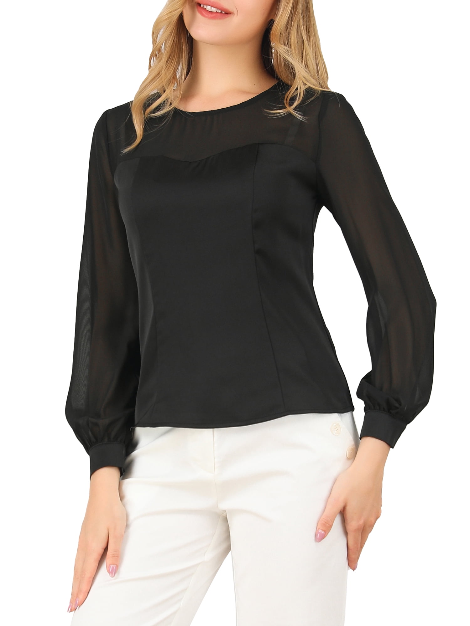Unique Bargains Womens Satin Mesh Panel 