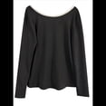 thumbnail image 3 of Camiseta de Mujer con Espalda Descubierta, Larga, Cuello Redondo y Bloques de Color, Ideal para Salir en Otoño Negro S, 3 of 10