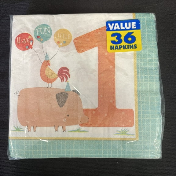 Barnyard Animals Farm Pig Rooster Kids 1st Birthday Party Paper Luncheon Napkins
