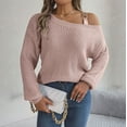 thumbnail image 3 of Duoif Sweaters for Women Trendy Women's Fall/Winter Casual Metal Buckle Spliced Off The Shoulder Sleeve Pullover Sweater Women's Sweaters Womens Tops Pink L, 3 of 8