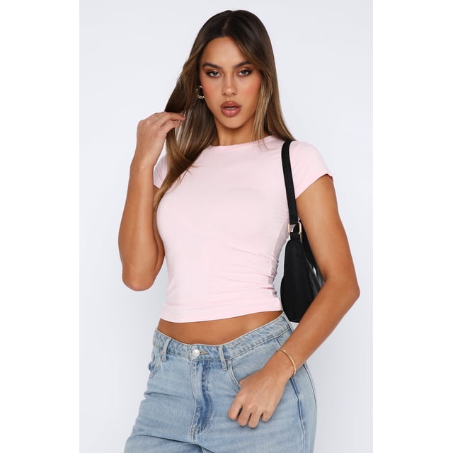 Lucakuins-Tops cortos de manga corta para mujer, camisetas básicas ajustadas de Color sólido con cuello redondo para fiesta, ropa de calle de verano Lucakuins moda