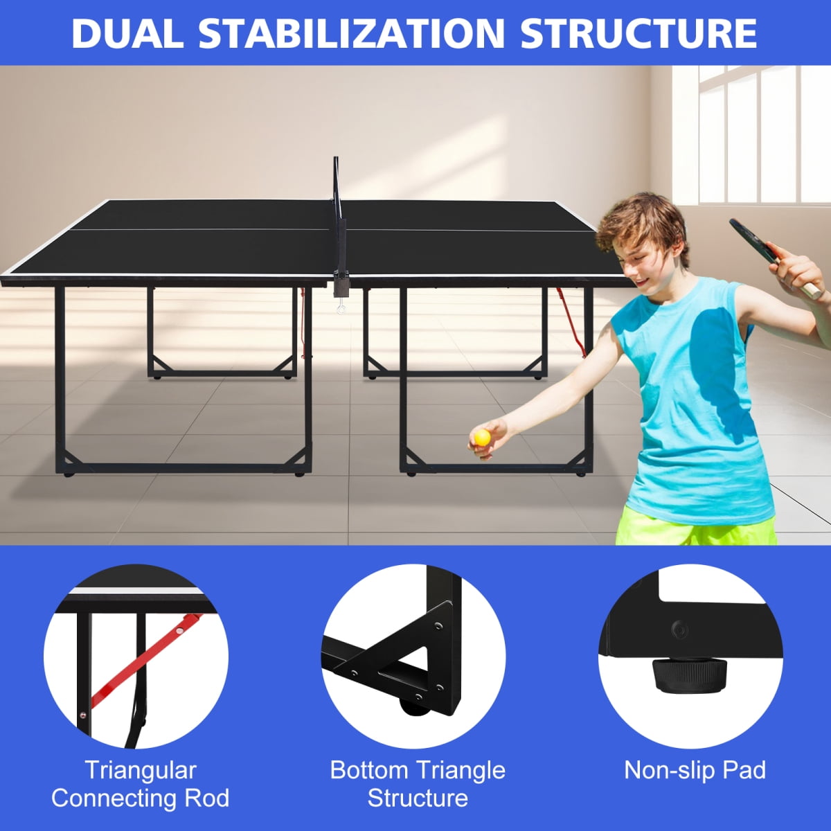 6ft Foldable Table Tennis Table Set with Net Paddles and Balls Black Tabletop Black Legs