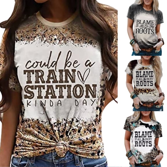 Trendfront Womens Summer 2026 Crew Neck Short Sleeve Tops 3D Digital Leopard Print Tees Graphic Pattern Fashion Wear T-Shirts