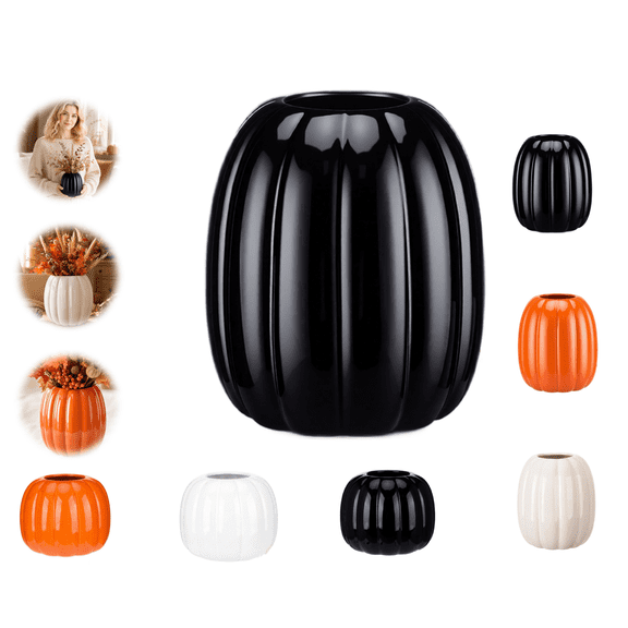 Halloween Pumpkin Shape Vase for Dry Flower Halloween Thanksgiving Decorations,6.7*5.5 Inch Flower Decorative Vase Fall Decorations - Modern Pot for Home Room Office Party Wedding(Black)
