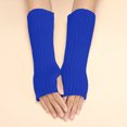 thumbnail image 2 of WEAIXIMIUNG Heating Gloves Women Autumn and Winter Solid Color Multicolor Wool Long Striped Knit Half Finger Gloves, 2 of 4