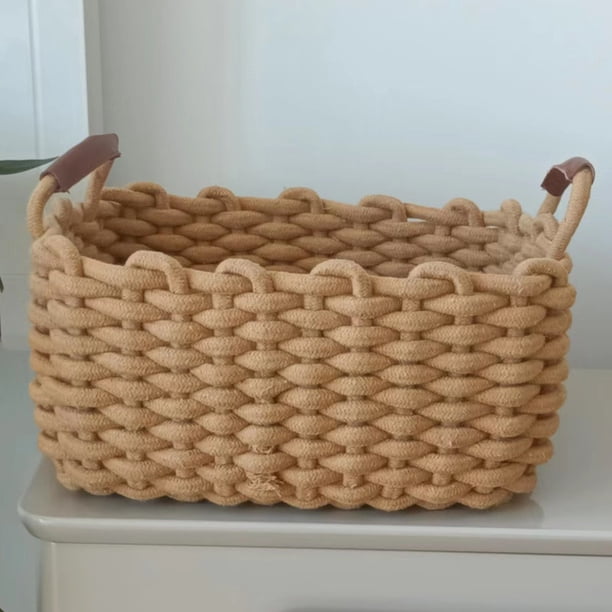 Caja de almacenamiento de cosméticos de cuerda de algodón tejida a mano de estilo nórdico, caja de almacenamiento de escritorio para organizar llaves, bocadillos, lápiz labial y pasillo