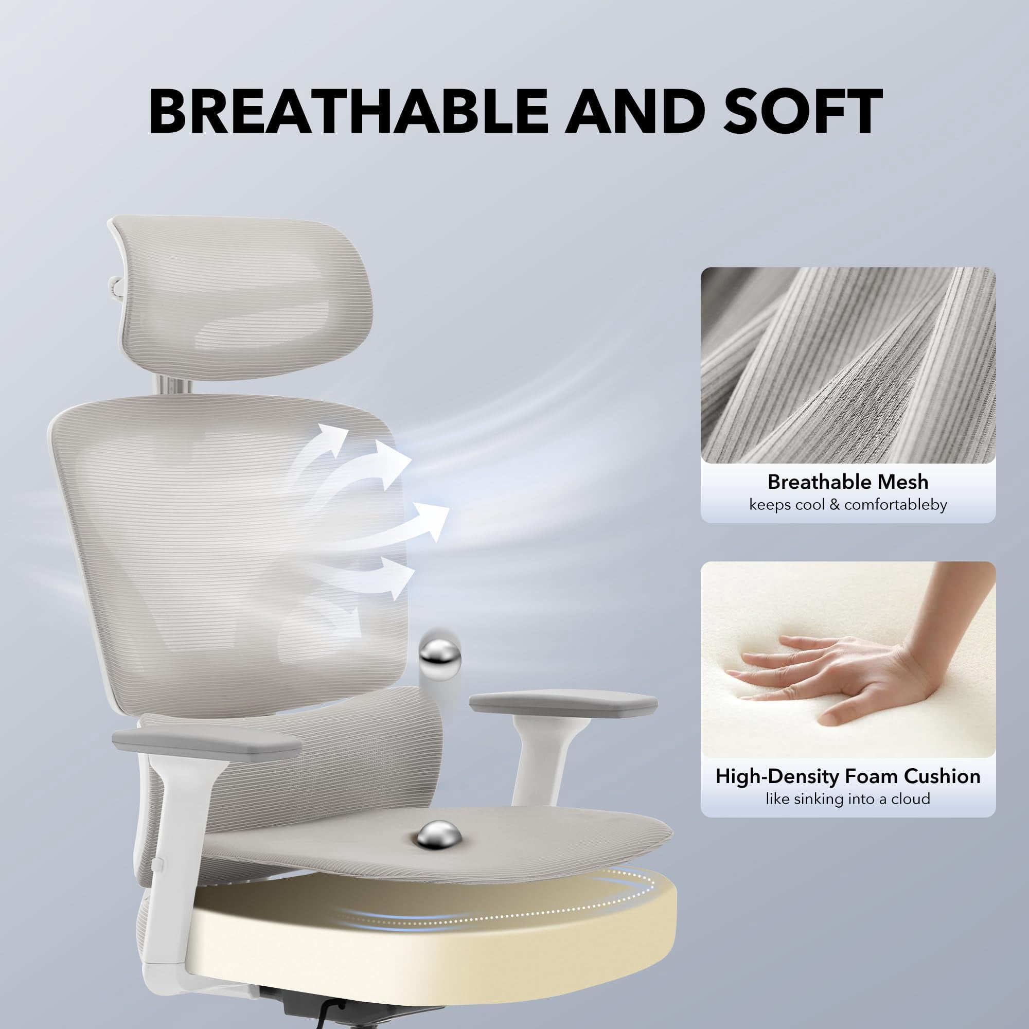 Accreate Ergonomic High-Back Mesh Office Chair – Adjustable Lumbar, 3D Armrests, Headrest & Recline – Breathable Swivel Rolling Desk Chair