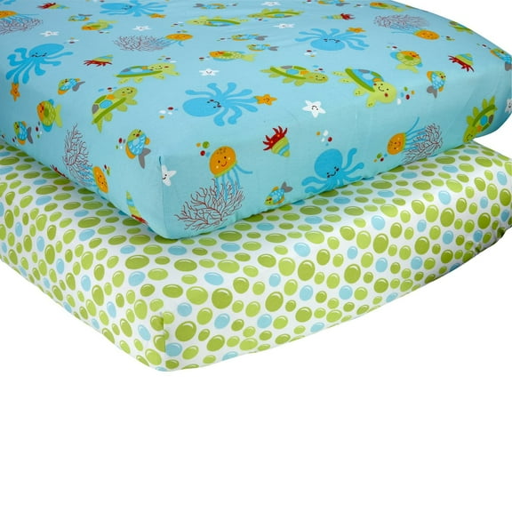 NoJo Cotton-Polyester Blend Crib Sheets, Ocean Dreams 2pk
