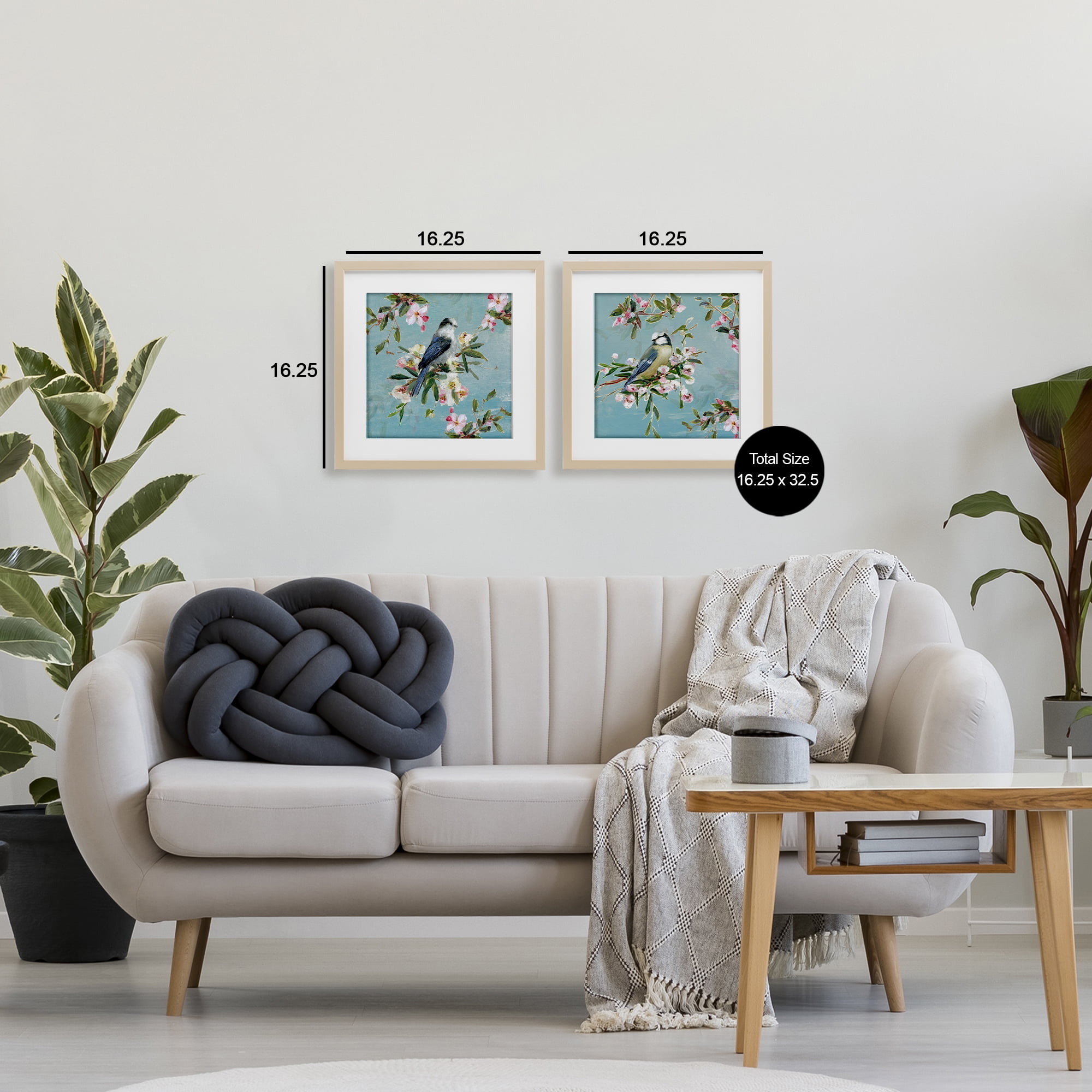 Stupell Industries Songbirds Among Spring Blossoms 2 Piece Birch Framed Print Under Glass Set, design by Sally Swatland