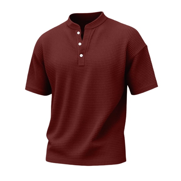 Dresfit Henley Shirts for Man Breathable Short Sleeve Knitted Shirt Summer 2026 Big and Tall Athletic Tees Loose Fit Button Down Solid Shirt Wine XL