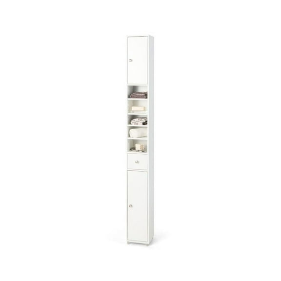 FASCK Freestanding Slim Bathroom Cabinet with Drawer & Adjustable Shelves, Narrow Floor Storage Organizer for Small Spaces, Toilet & Bathroom Cupboard