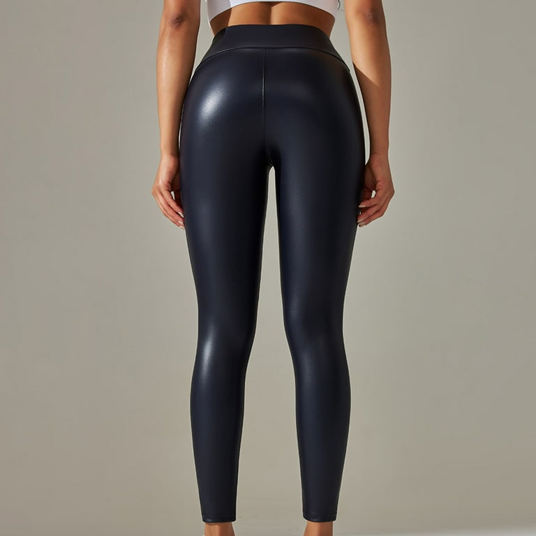 High Waist PU Leather Leggings, Faux Leather Pants for Women Sexy Plus Size  Yoga Stretch Pleather Long Tight Pants (Medium, Navy)