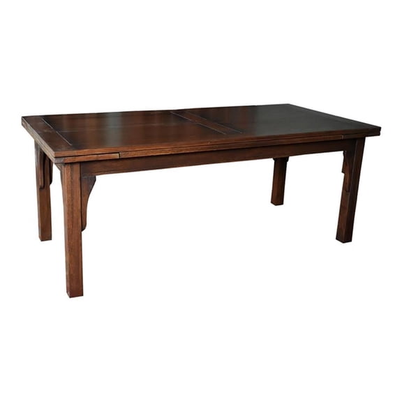 Pemberly Row Arts and Crafts Solid Wood Stow Leaf Dining Table in Walnut