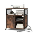 thumbnail image 1 of Costway File Cabinet on Wheels with Charging Station & Cable Management Hole Shelves Brown, 1 of 10