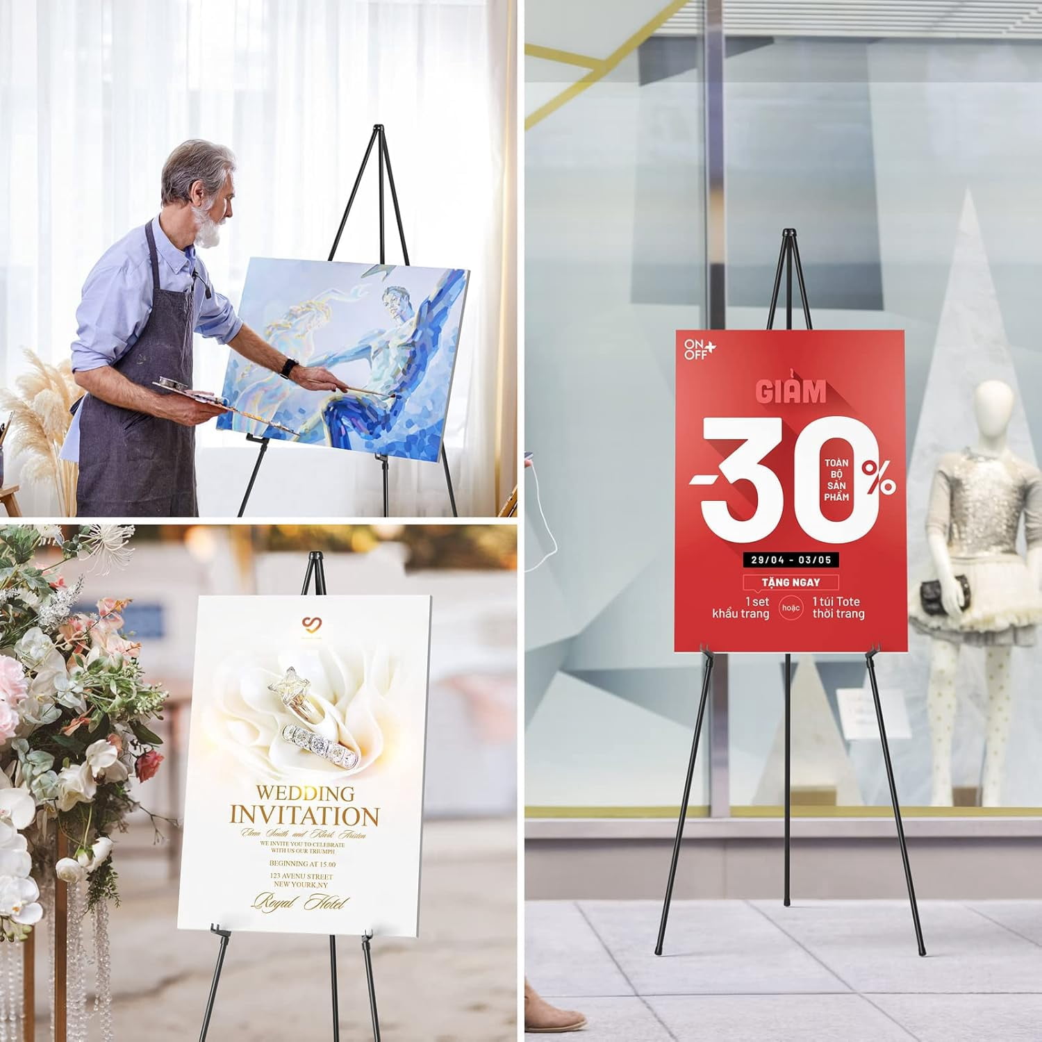 MRSXXNTY Easel Stand for Display, 63" Portable Painting Easel, Lightweight Metal Easels for Painting Canvas, Wedding Sign (2 Pack)