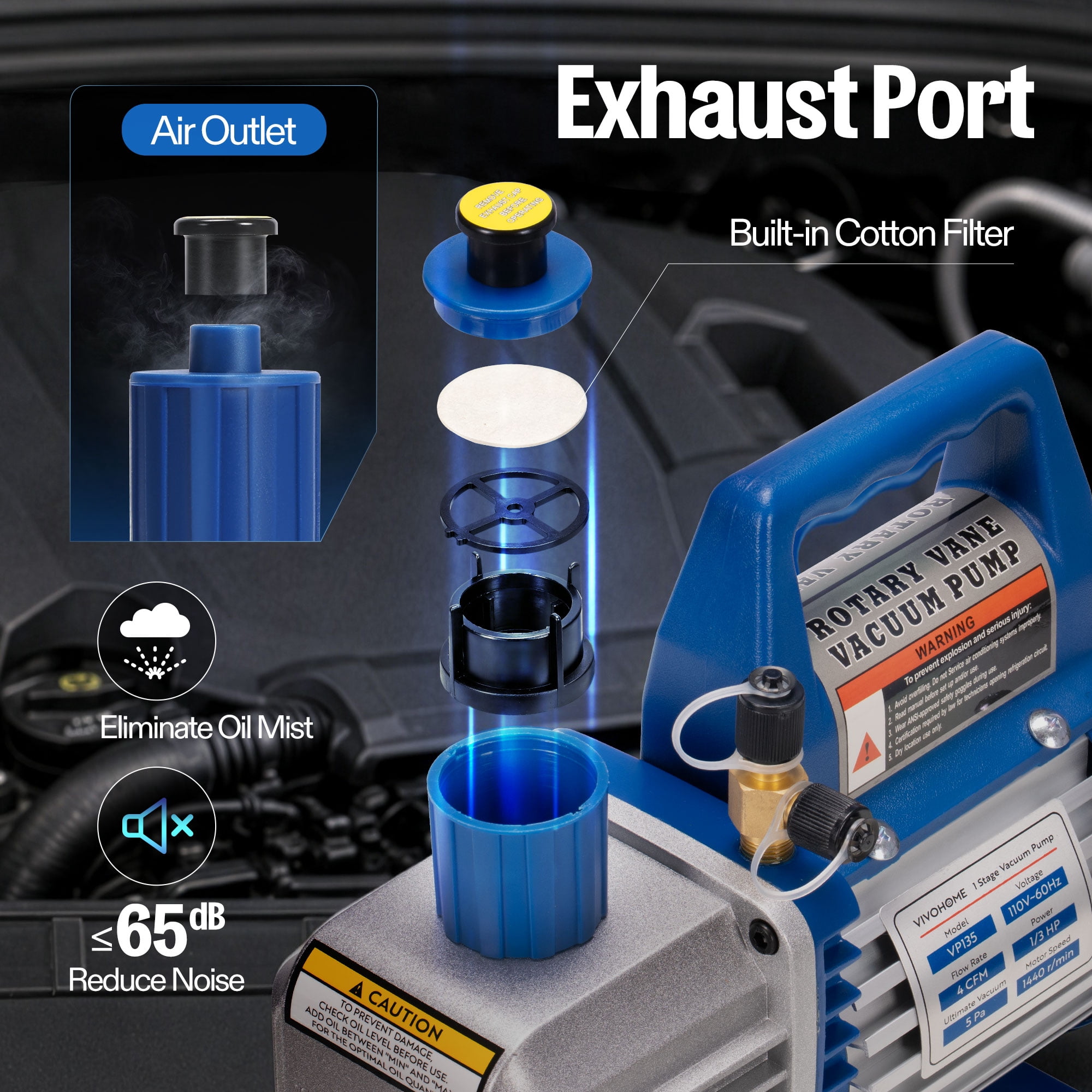 SPECSTAR 110V 1/3 HP 4CFM Single Stage Rotary Vane Vacuum Pump Kit,Blue
