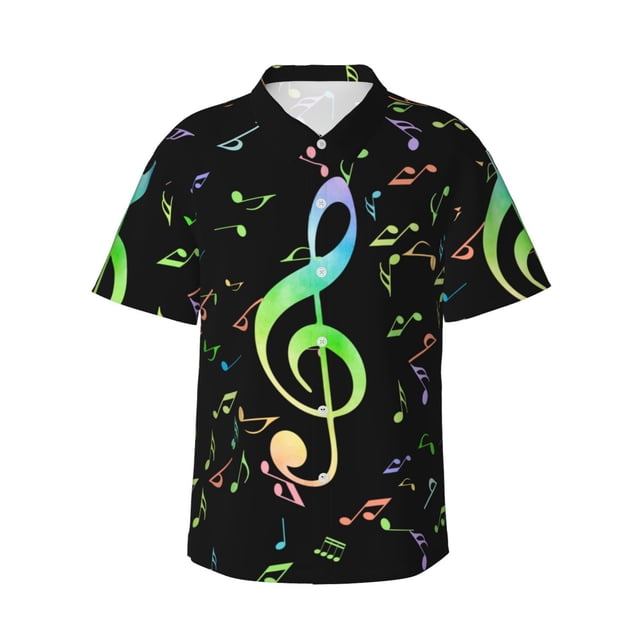 Balery Music Notes Camisas hawaianas de manga corta para hombre, camisas playeras de corte holgado, camisas de vacaciones con botones,XX-Large