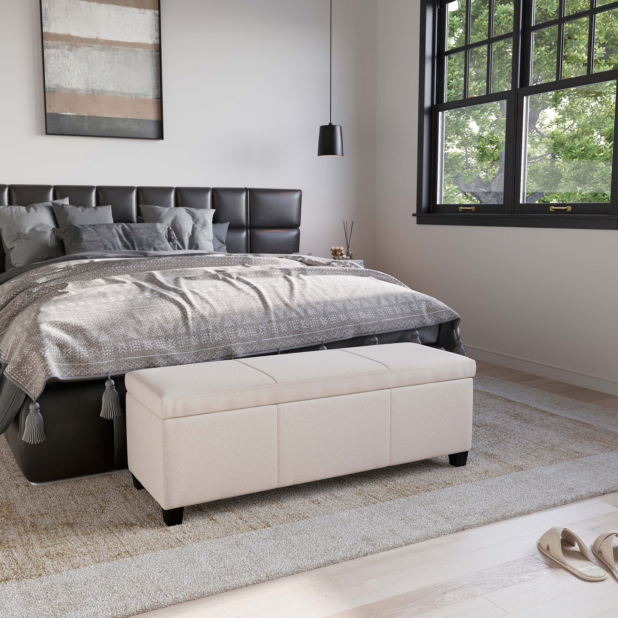 BELLEZE Storage Ottoman Bench Footstool - Amherst (Beige)