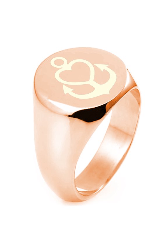 Sterling Silver Nautical Heart Anchor Engraved Round Flat Top Polished Ring
