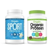 Orgain - Organic Vegan, Non-GMO Plant Based Protein Powder - Creamy Chocolate Fudge (2.03 LB) + Sports Protein Powder - Vanilla (2.01 LB)