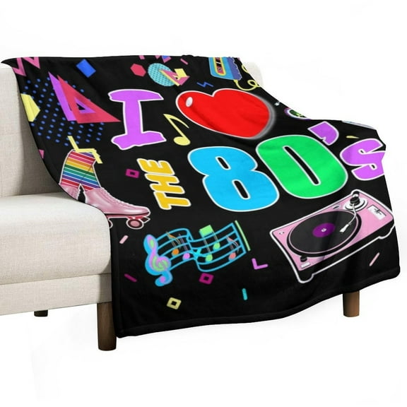 I Love The 80's Retro Heart Soft Print Blanket Throw Blankets Warm Cozy Lightweight Couch Blanket Stuff Gifts for Women Mom Teens