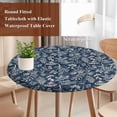 thumbnail image 4 of Dandelion Round Tablecloth, Fitted Table Cover with Elastic for 45"-54" Round Tables, Navy Blue Flowers Modern Minimalist Spring Table Cloth Outdoor Indoor Dinning Party Waterproof Tablecloths, 4 of 7
